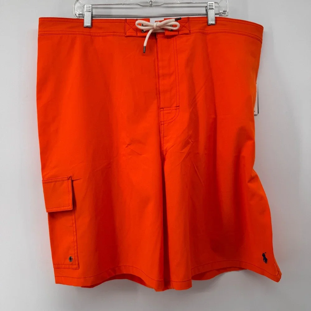 Polo Ralph Lauren Swim Trunks Men 2XLT Orange Cargo Pocket Lace-Up Big & Tall